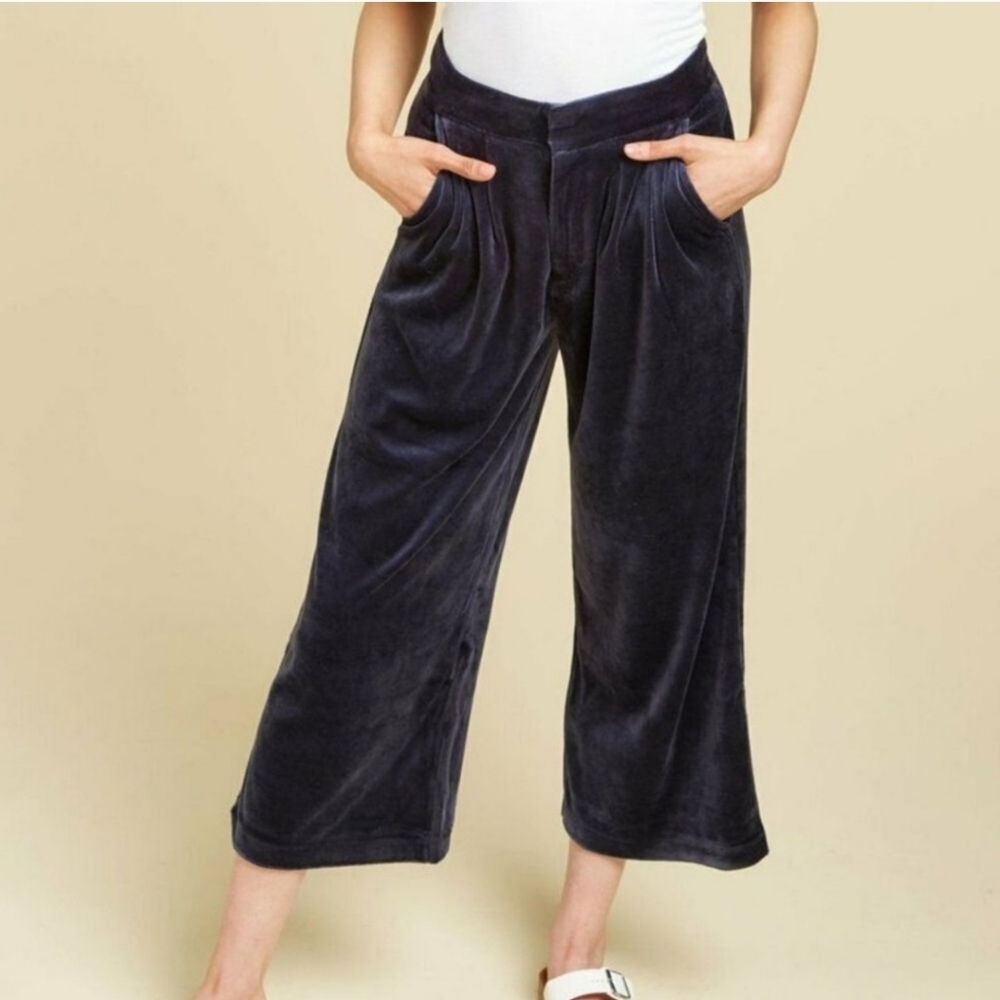 Juicy Couture Original Regal Blue Velour Cropped Wide Leg Pant Size XS NEW!